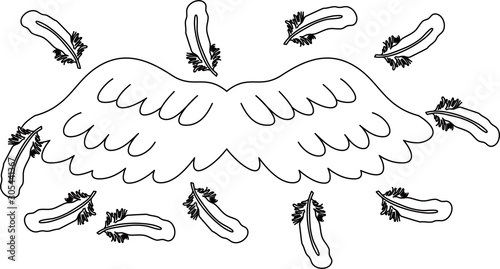 Angel wings of feathers fluttering