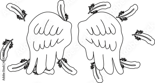 Angel wings of feathers fluttering
