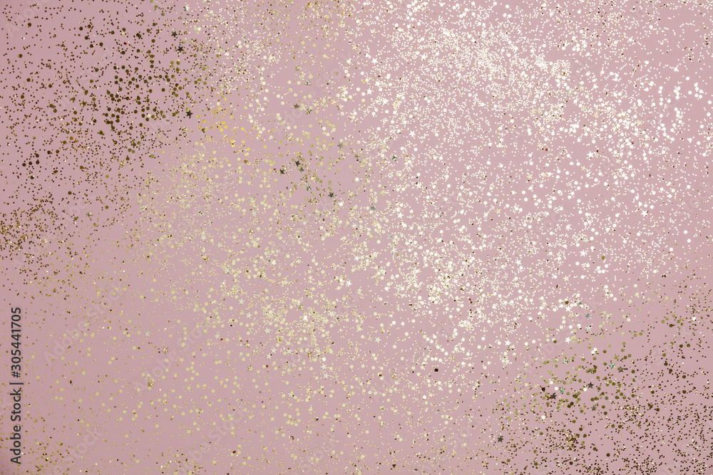 Fototapeta premium Christmas Background. Pink Holiday Abstractd Background With gold confetti