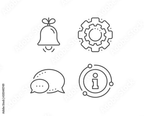 Christmas bell line icon. Chat bubble, info sign elements. New year tree decoration sign. Linear bell outline icon. Information bubble. Vector