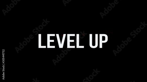 Level up. Animation of Text With Glitch Effect. Plus Alpha Channel