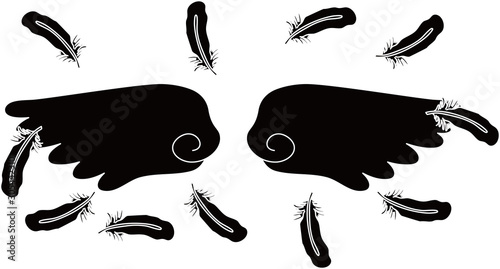 BLACK Angel wings of feathers fluttering