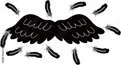 BLACK Angel wings of feathers fluttering