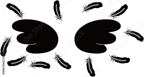 BLACK Angel wings of feathers fluttering