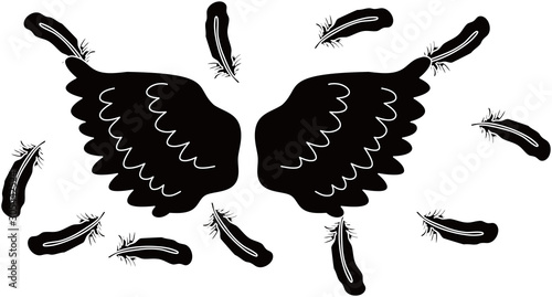 BLACK Angel wings of feathers fluttering