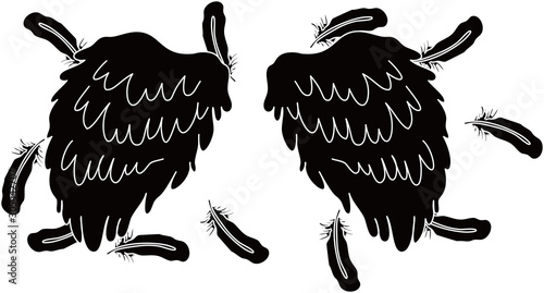 BLACK Angel wings of feathers fluttering
