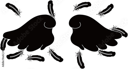 BLACK Angel wings of feathers fluttering