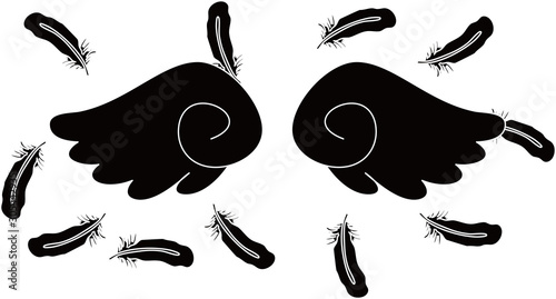 BLACK Angel wings of feathers fluttering