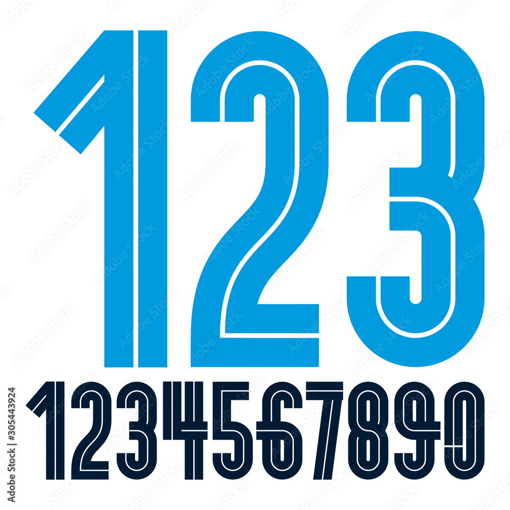 Modern vector bold digits, funky numerals made with white lines, can be used in poster design as newspaper advertising. Modern vector bold digits, funky numerals made with white lines, can be used in poster design as newspaper advertising.