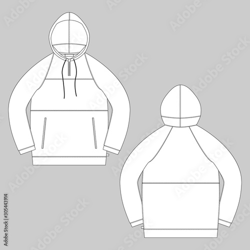 Technical sketch gray anorak. Unisex underwear hodie design template.
