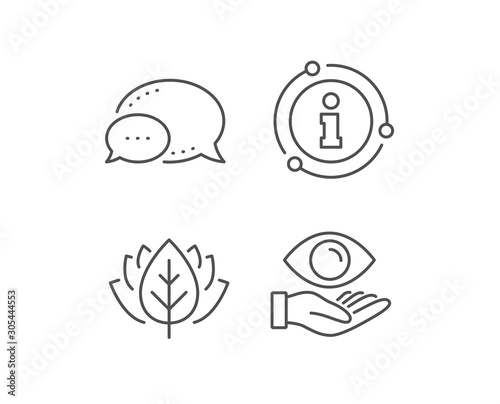 Eye care line icon. Chat bubble, info sign elements. Oculist clinic sign. Optometry vision symbol. Linear health eye outline icon. Information bubble. Vector
