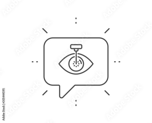 Eye laser surgery line icon. Chat bubble design. Oculist clinic sign. Optometry vision symbol. Outline concept. Thin line eye laser icon. Vector