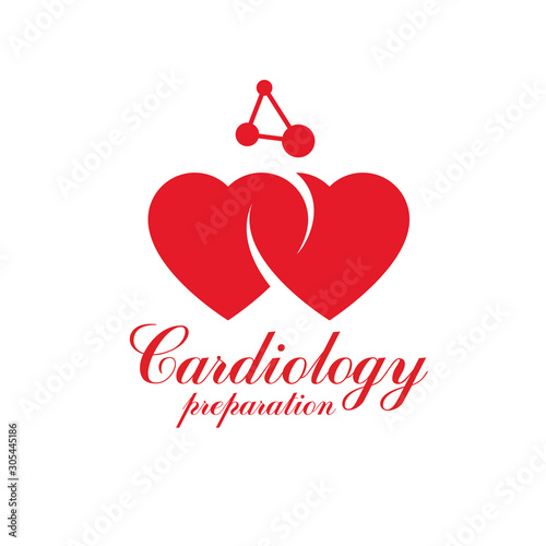 Vector heart shape logo created with wireframe connections, mesh. Scientific research and cardiology metaphor. Cardiovascular illness treatment concept for use as cardio center emblem.