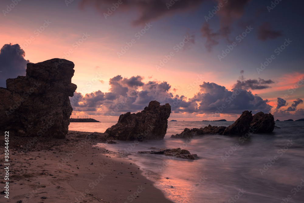 Seascape with stone arch at twilight, Rayong