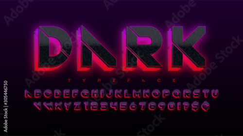 Stencil futuristic sci-fi alphabet, extra glowing letters