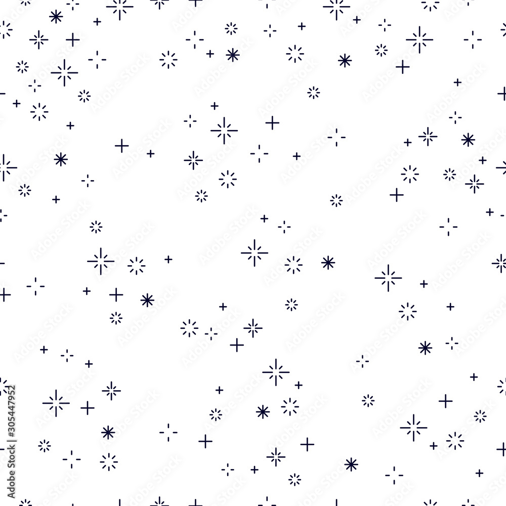 Space seamless background with stars, undiscovered galaxy cosmic fantastic and interesting textile fabric for children, endless tiling pattern, vector illustration.