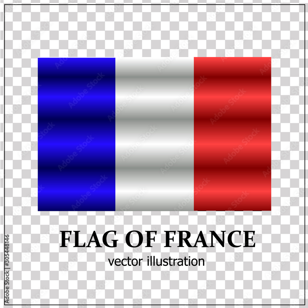Bright button with flag of France. Happy France day banner. Transparent background with french flag. Vector illustration.