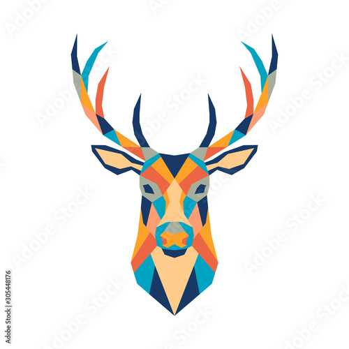 Geometric polygonal deer. Abstract colorful animal head. Vector illustration.	