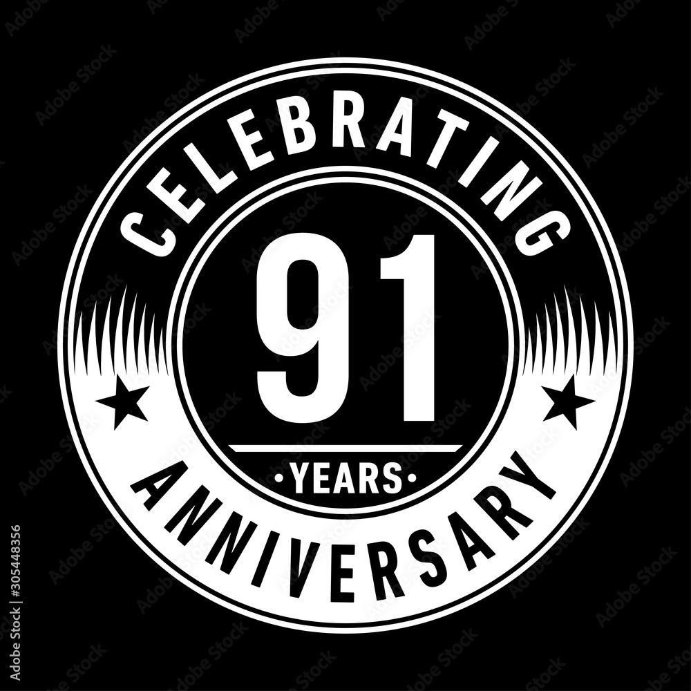 91 years anniversary celebration logo template. Ninety-one years vector and illustration.