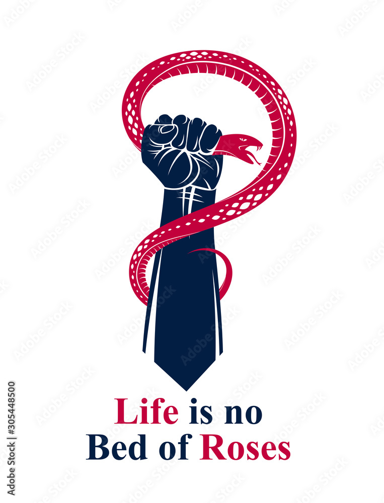 Hand squeezes a snake, fight against evil, control your dark side, internal conflict, archetype shadow, life is a fight concept, vintage vector logo or tattoo. Hand squeezes a snake, fight against evil, control your dark side, internal conflict, archetype shadow, life is a fight concept, vintage vector logo or tattoo.