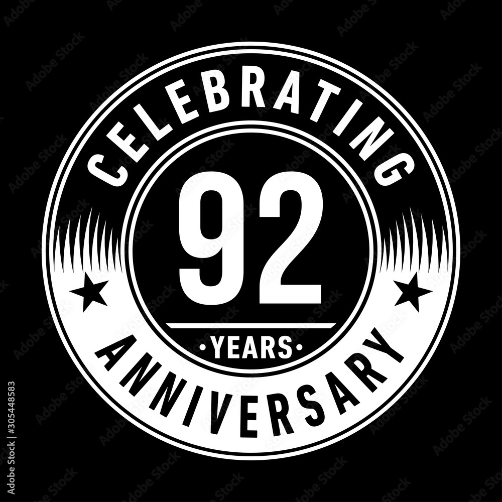 92 years anniversary celebration logo template. Ninety-two years vector and illustration.
