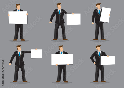 Cartoon Businessman in Suit Holding Placard Vector Character Set
