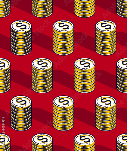 Money coins seamless background, backdrop for financial business website or economical theme ads and information, 3d cash, vector wallpaper or web site background.