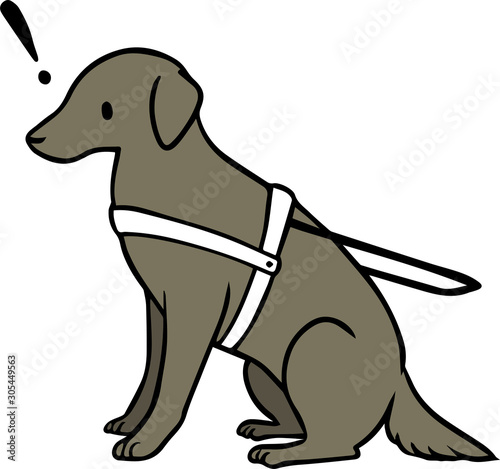 黒い介助犬のイラスト_！マーク