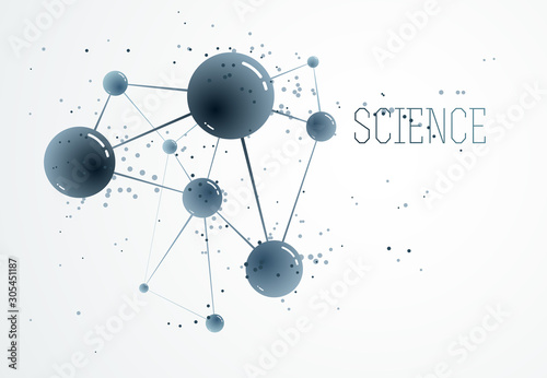 Vector molecules scientific chemistry and physics theme vector abstract background, micro and nano science and technology theme, atoms and microscopic particles.