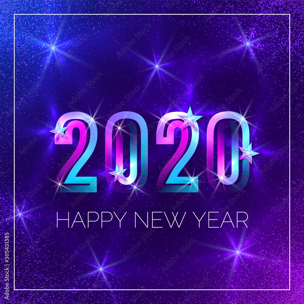 New year card with neon 2020