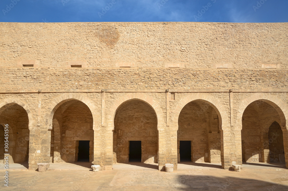 The courtyard of Ribat fortress inside the medieval medina of Sousse, Tunisia. The courtyard of Ribat fortress inside the medieval medina of Sousse, Tunisia.