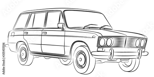 The Sketch of a old retro car.