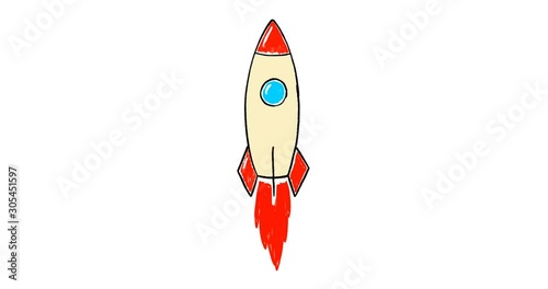 Hand drawn animation of illustration of a space rocket