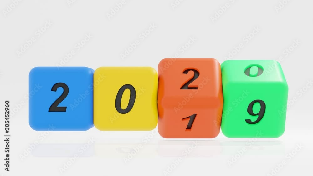 2020 New year change, turn. 2020 start 2019 end, colored dice isolated against white background. 3d illustration 2020 New year change, turn. 2020 start 2019 end, colored dice isolated against white background. 3d illustration