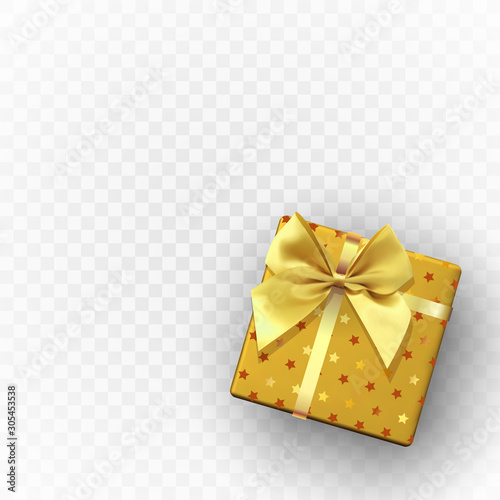 Decorative floral gift box with gold bow.