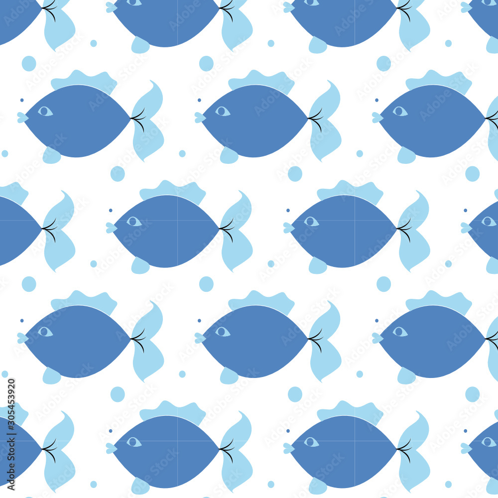 Fish pattern.  Cartoon style. Children's pattern for textiles and wrapping paper.