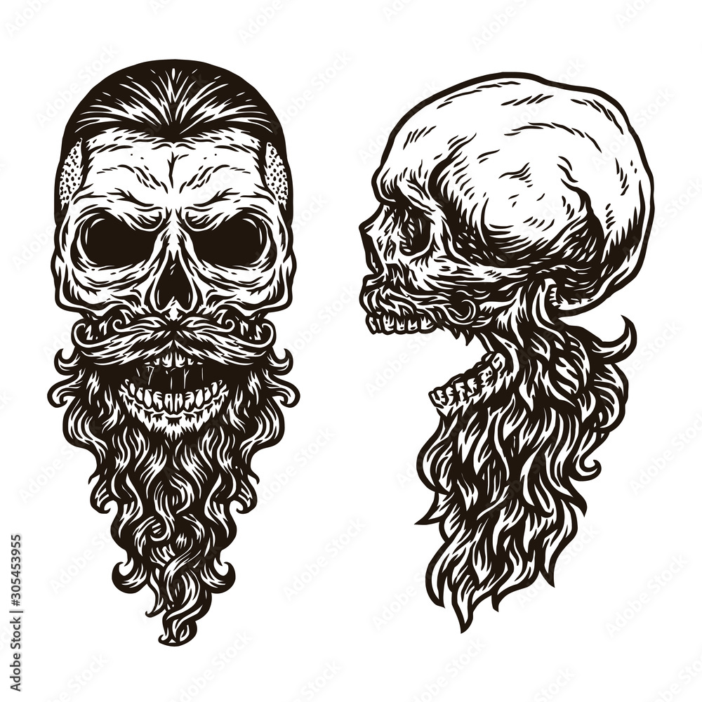 Hand drawing style with a beard skull object
