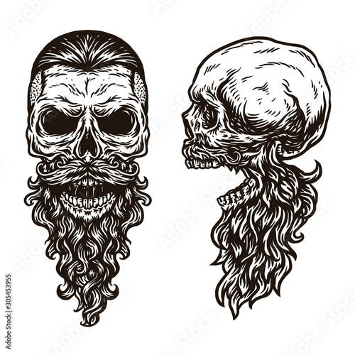 Hand drawing style with a beard skull object