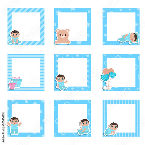 Set of cute colorful photo frame with baby icons