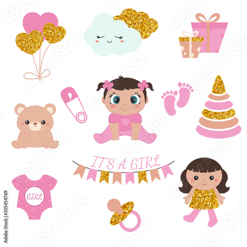 Baby girl shower design icons