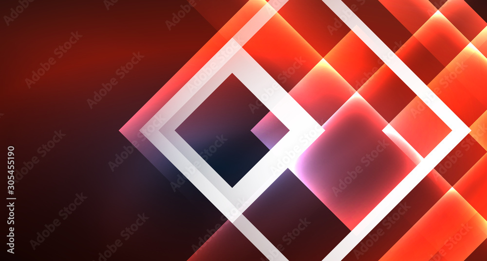 Neon glowing techno square rectangle lines, blue hi-tech futuristic abstract background Neon glowing techno square rectangle lines, blue hi-tech futuristic abstract background
