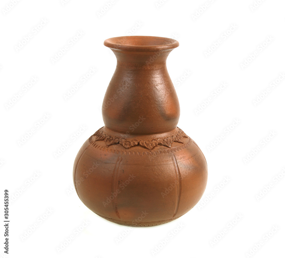 clay jug handmade isolated on white background