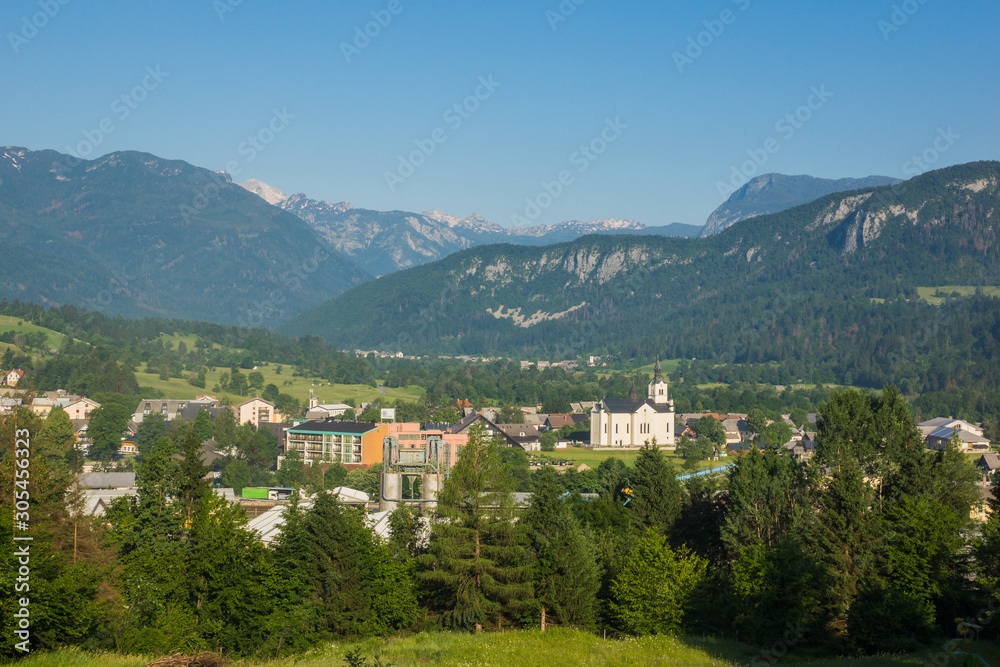 View on the Bohinjska Bistrica in Julian Alps, Slovenia