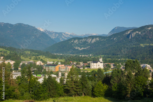 View on the Bohinjska Bistrica in Julian Alps  Slovenia