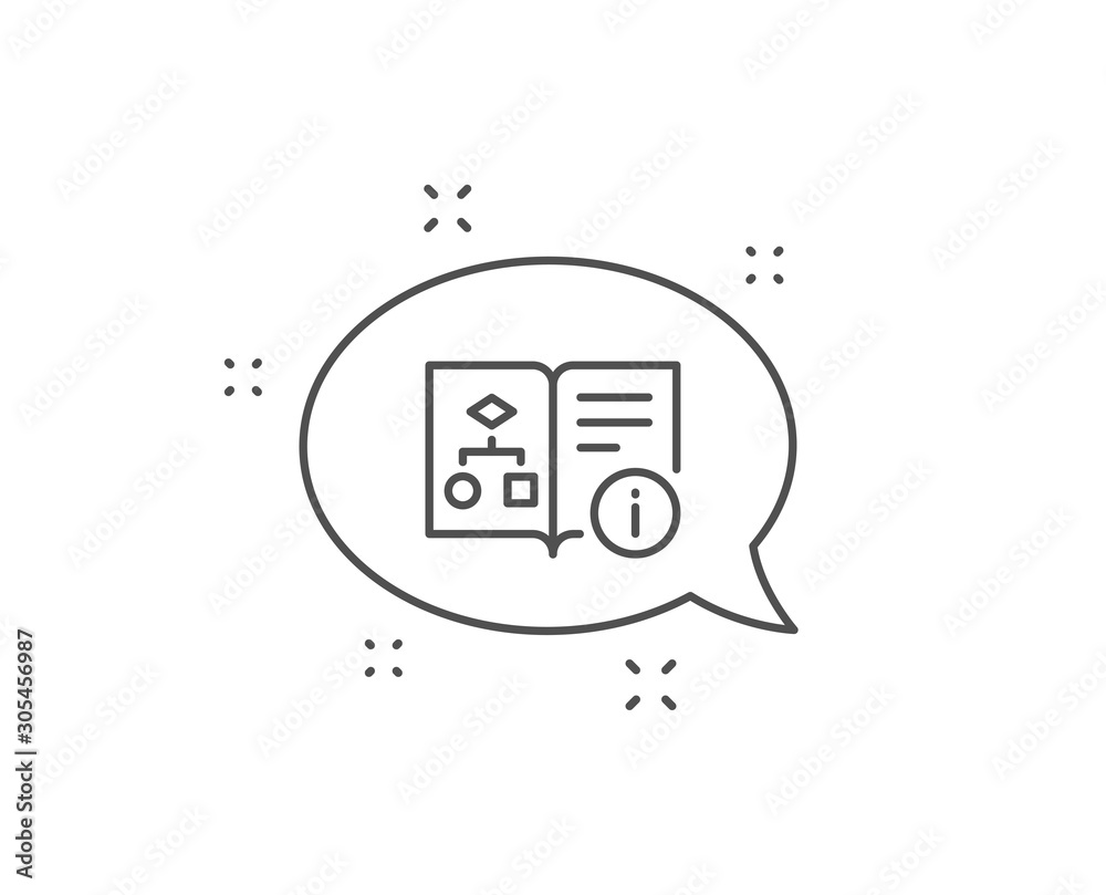 Fototapeta premium Technical algorithm line icon. Chat bubble design. Project documentation sign. Outline concept. Thin line technical algorithm icon. Vector