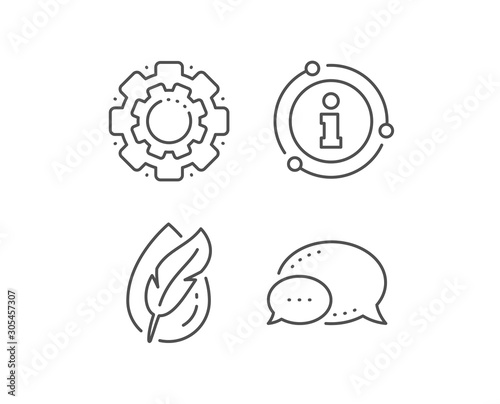 Hypoallergenic tested line icon. Chat bubble, info sign elements. Feather sign. No synthetic symbol. Linear hypoallergenic tested outline icon. Information bubble. Vector
