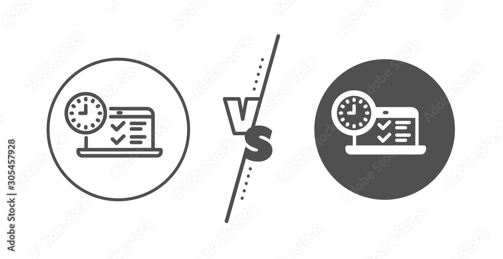 Time sign. Versus concept. Online test line icon. Examination symbol. Line vs classic online test icon. Vector Time sign. Versus concept. Online test line icon. Examination symbol. Line vs classic online test icon. Vector