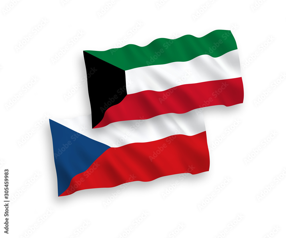 Flags of Czech Republic and Kuwait on a white background