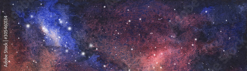 Fototapeta Naklejka Na Ścianę i Meble -  Abstract watercolor galaxy sky background, Cosmic texture with stars.