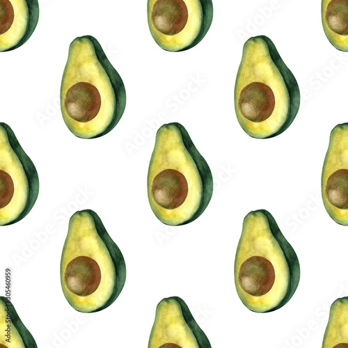Watercolor seamless pattern with avocado. Hand drawing decorative background. Print for textile, cloth, wallpaper, scrapbooking